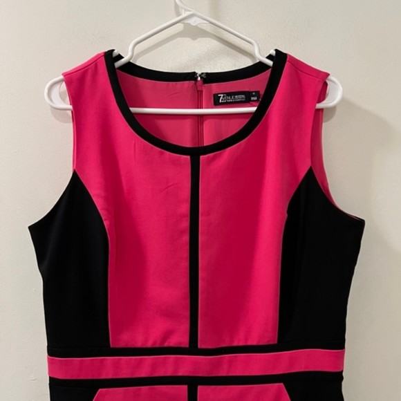 7th Avenue NY & Co. Pink Black Colorblock Short Dress Barbie Core Dress Sz 12 - Picture 3 of 13